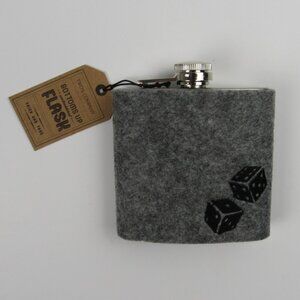 Dice Embroidered Stainless Steel Flask 6oz. Two's Company Gray Felt Wrapped